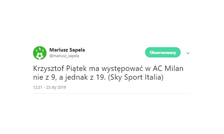 Sky Sports: Krzysztof Piątek wybrał numer w Milanie!